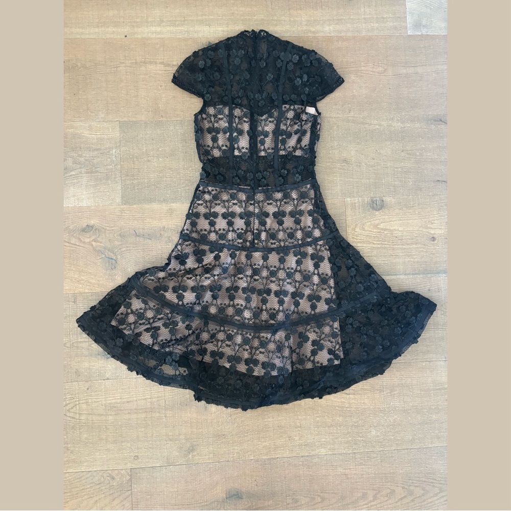 alexis sheer lace mesh panel black circle dress
